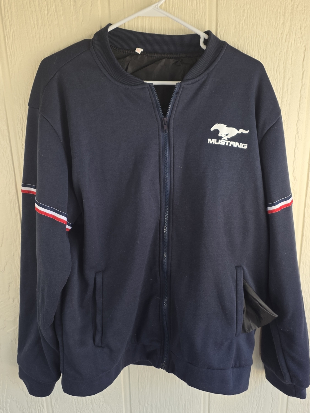 Men's Ford Mustang Navy Zip-Front Bomber Jacket, Size XXL